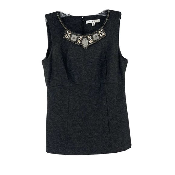 CAbi The Glitz Shell Tank Top Size 4 Charcoal Gray 508 Beaded Sleeveless Blouse - Picture 1 of 7